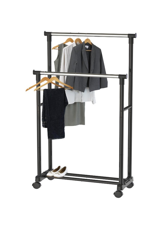 MAKS & CO. Double Pole Clothes Hanger Rack – Black/Silver Metal Garment Stand 84.5 × 43 cm - Image 5